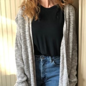 a comfy long grey cardigan